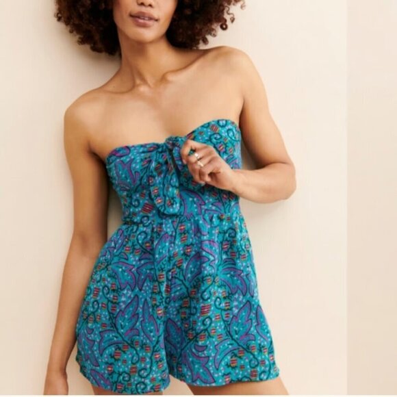 Anthropologie Pants - New! Anthropologie The Nixie Blue Floral Strapless Shorts Romper 27023